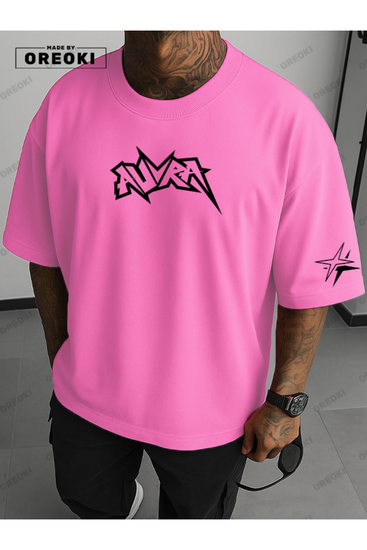 EFFRENATU AURA Baskılı Pamuklu Kumaş Erkek Pembe T-shirt