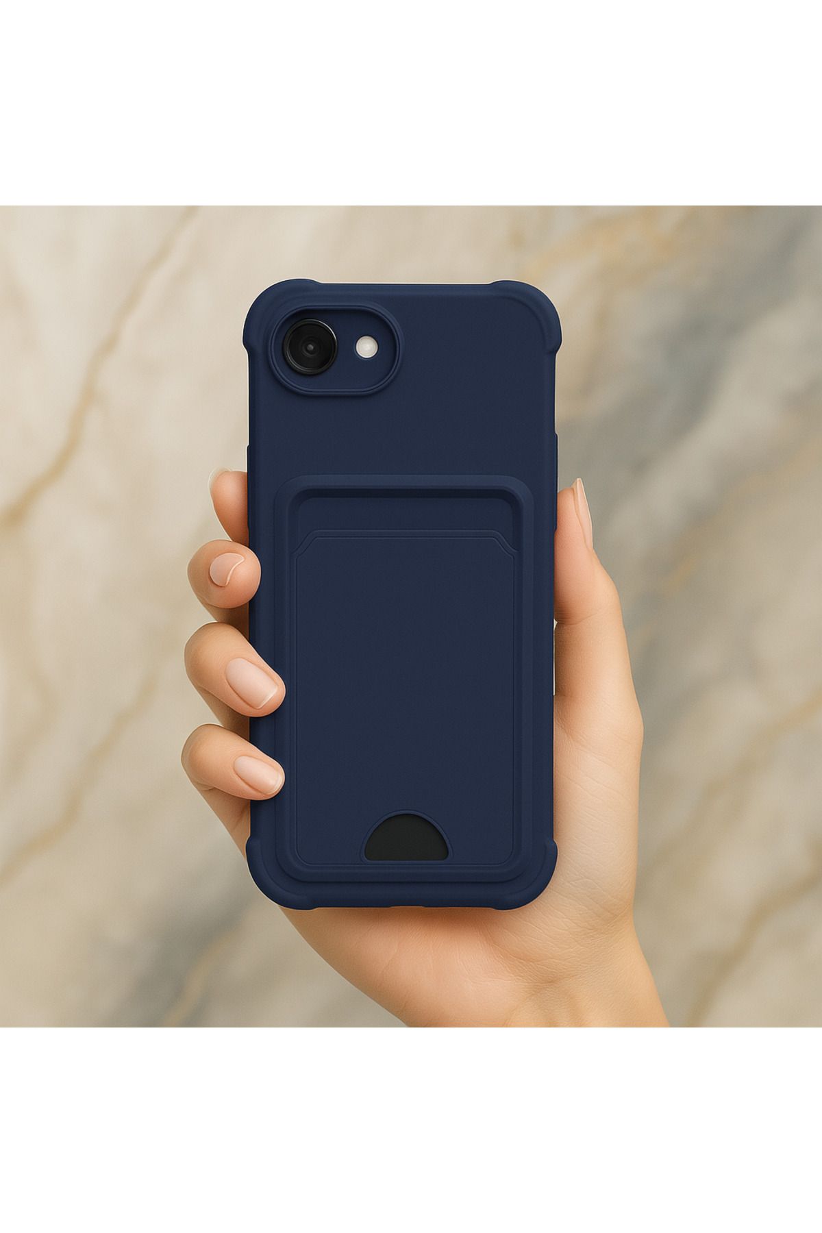 Rivor Apple iPhone 16e Uyumlu Kılıf Kamera Korumalı Kartlık Cüzdanlı İçi Kadife Kartvizitli Silikon Kapak