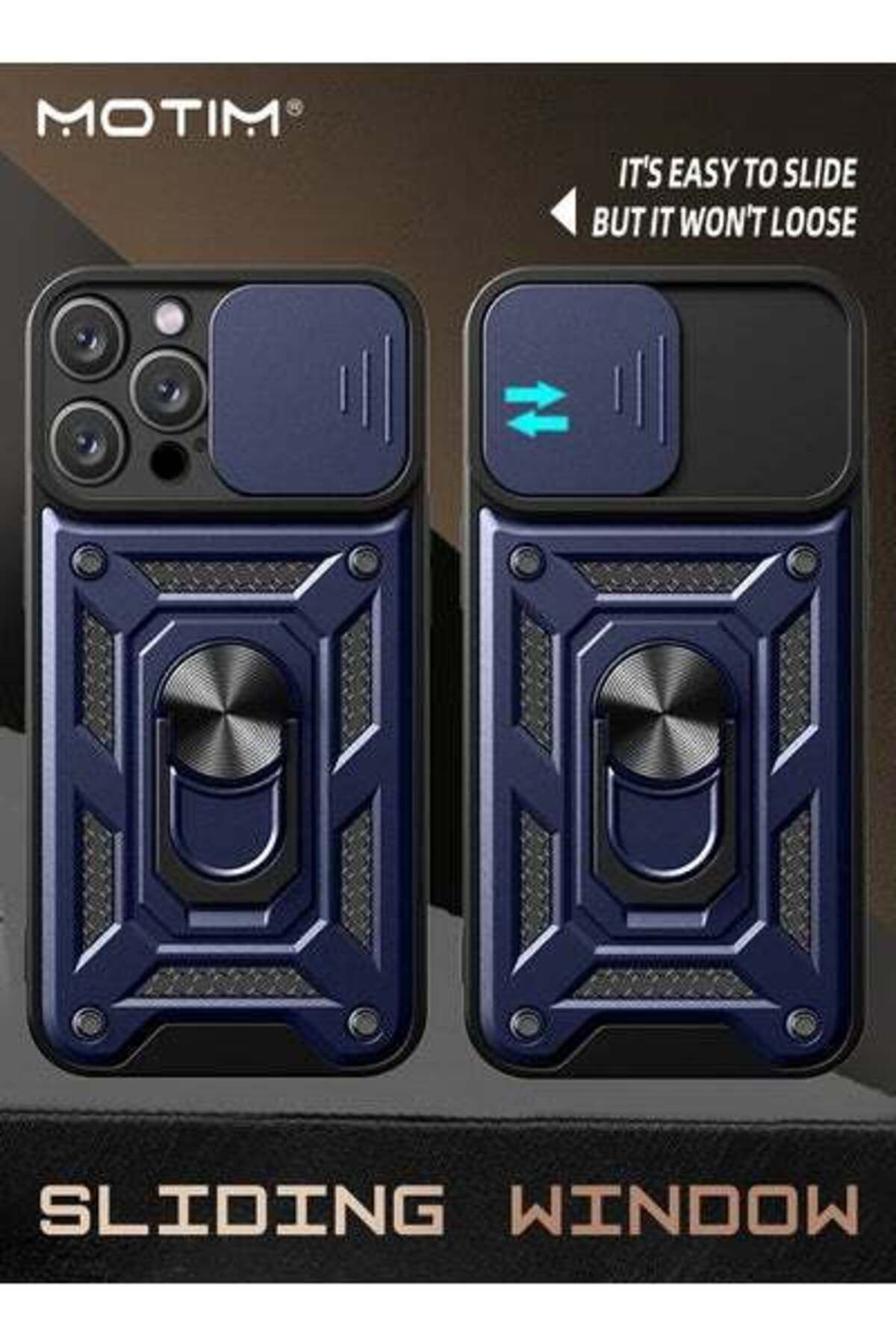 MOTIM-غلاف iPhone 15 Armor مع غطاء كاميرا منزلق وحامل، غلاف هاتف iPhone 15 مع حامل 2