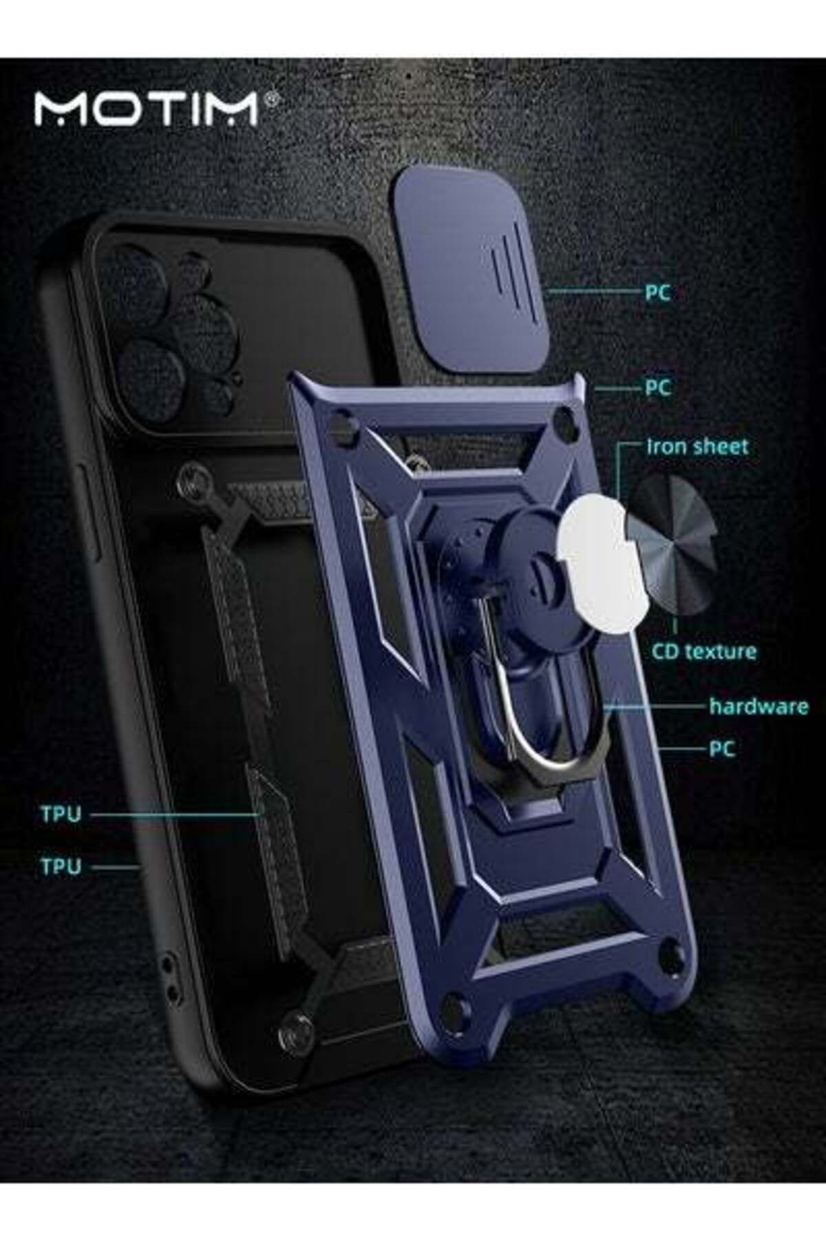 MOTIM-غلاف iPhone 15 Armor مع غطاء كاميرا منزلق وحامل، غلاف هاتف iPhone 15 مع حامل 5