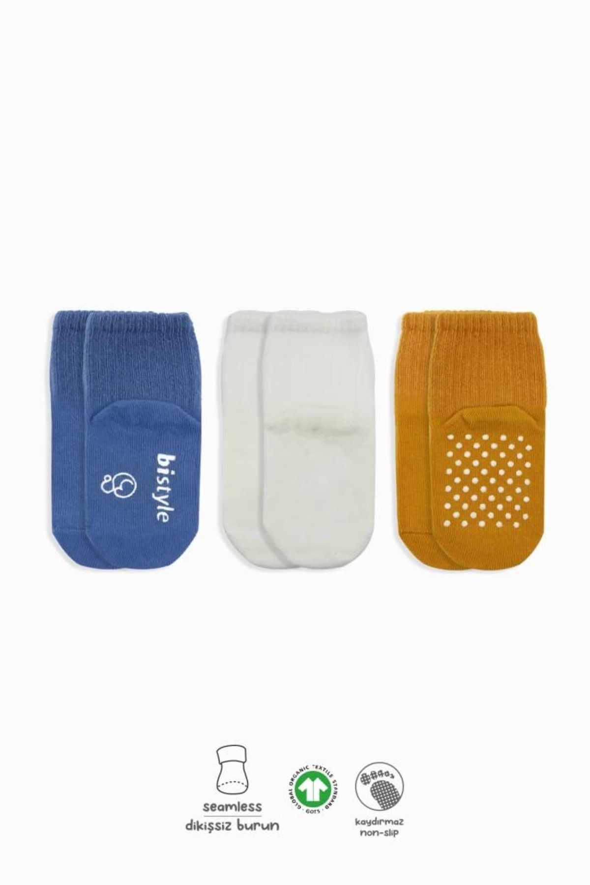 artisania Bistyle Basic Kaymaz Penye Soket Çorap 3'Lü BS10107 İndigo Ekru Hardal
