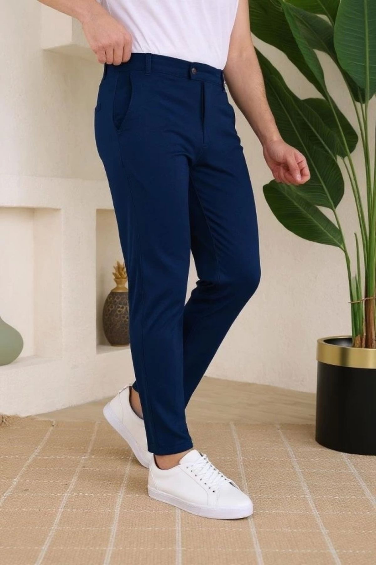 Butik Erkek Slim Fit Likralı Bilek Boy Dilli Kumaş Pantolon