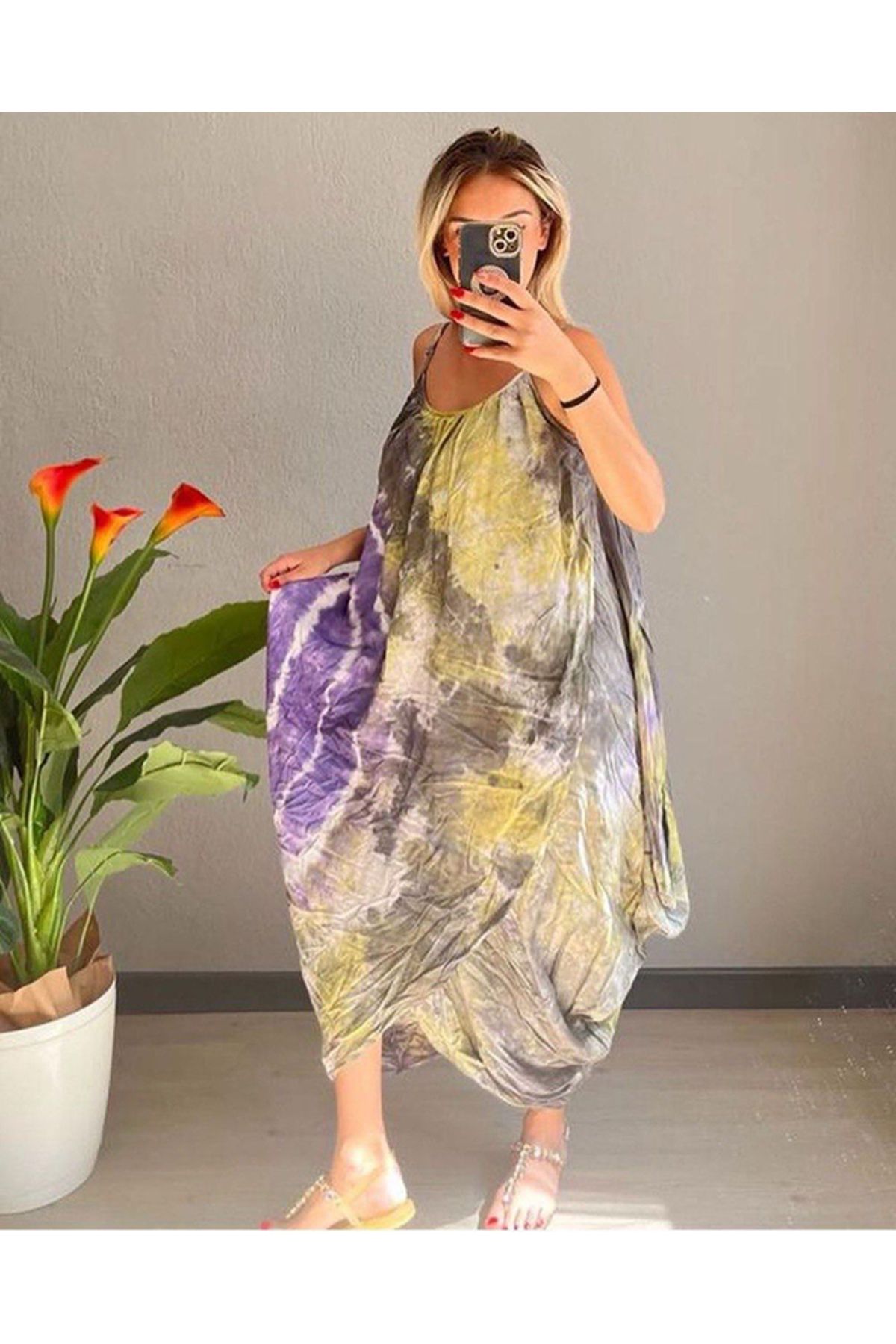 Büyük Hanım Batik Viskon Modern Tarz Kelebek Elbise