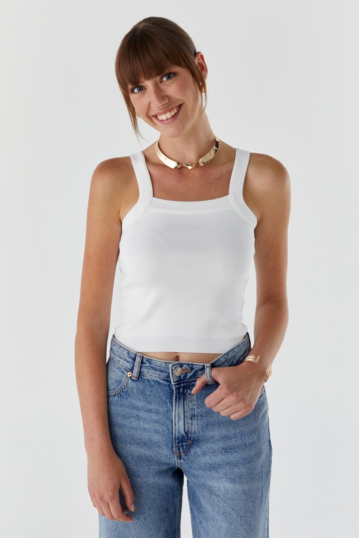 Shopping Shop Askılı Triko Bluz EKRU