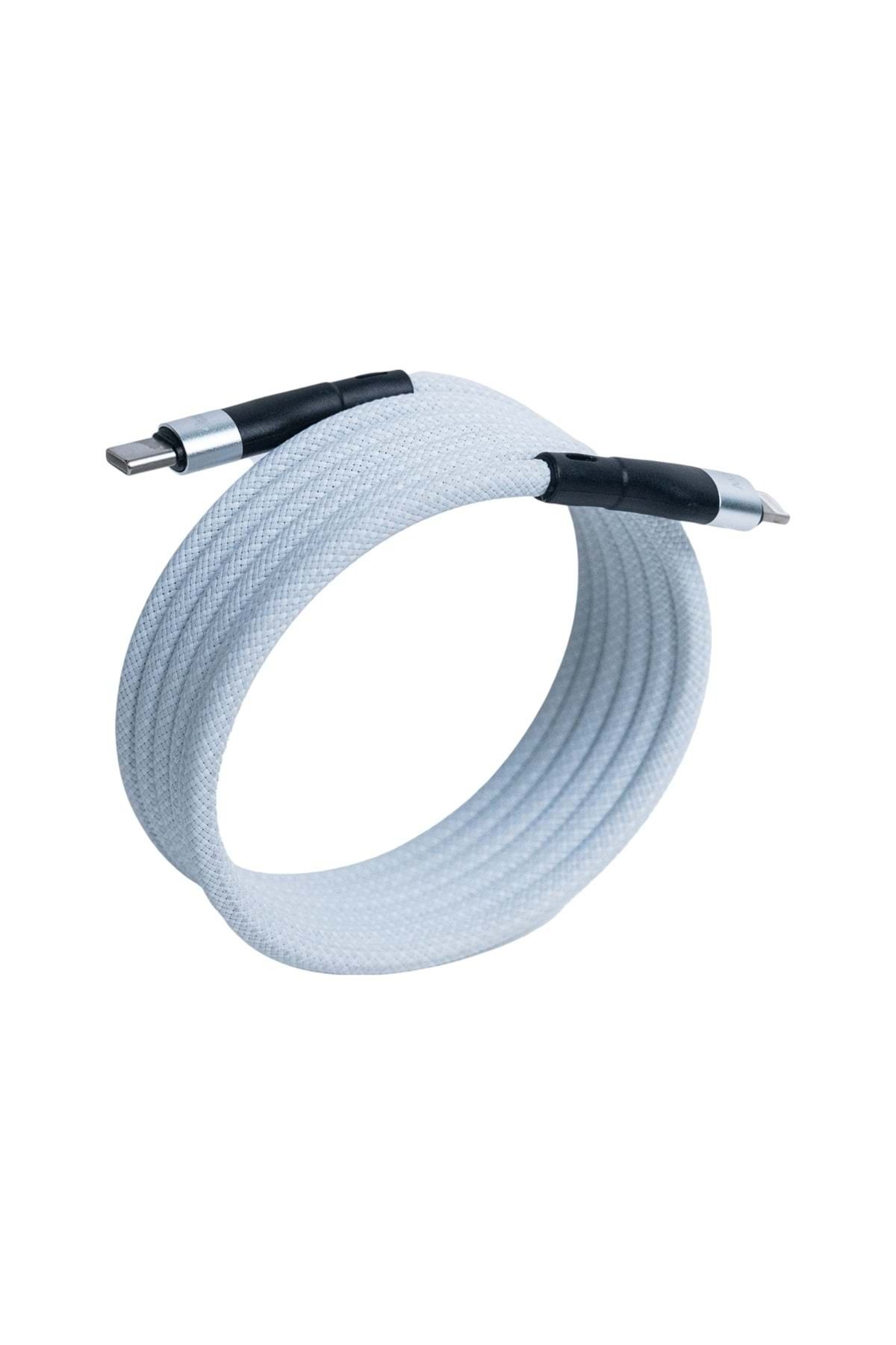 4Berry BMLC-02 Beyaz Manyetik 1,5 m Hızlı Şarj Kablosu – Type-C - Lightning, 3 A