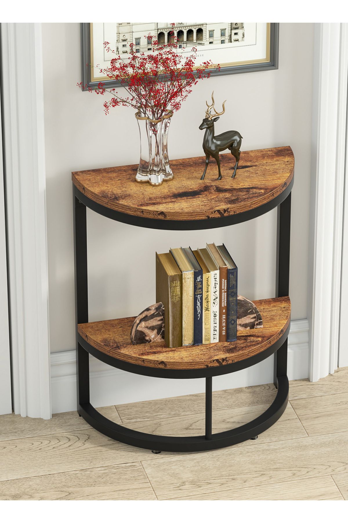 sharpdo-Modern Simple Semicircular Side Table for Bedroom, Double-Layer Storage Light Luxury Side Table 3