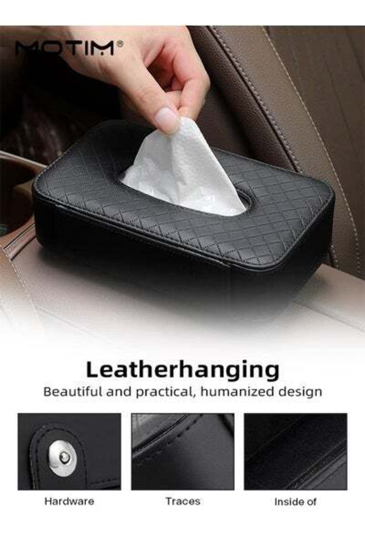 MOTIM-1 Pcs Car Sun Visor Tissue Holder, Leather Tissue Box Napkin Holder And 1 Pcs Car Trash Can with lid 4