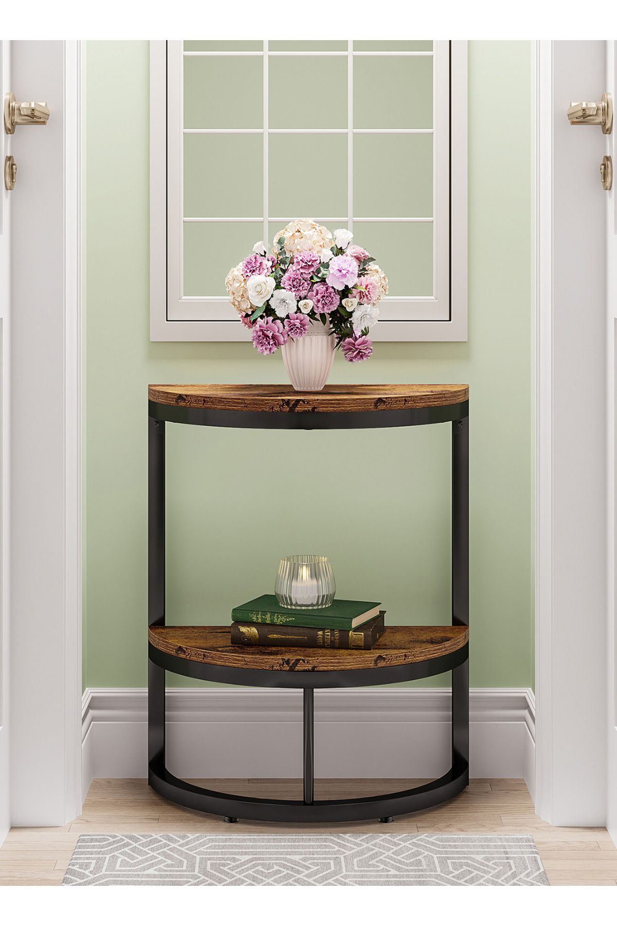 sharpdo-Modern Simple Semicircular Side Table for Bedroom, Double-Layer Storage Light Luxury Side Table 4