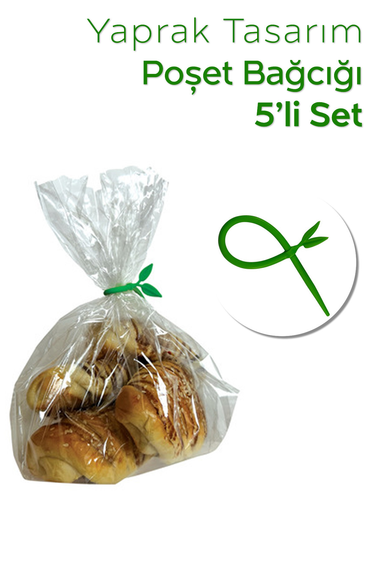 ARVALE Yaprak Tasarımlı Silikon Poşet Bağlayıcı Kablo Sabitleyeci – 5’li Set | 17 Cm Poşet Klipsi