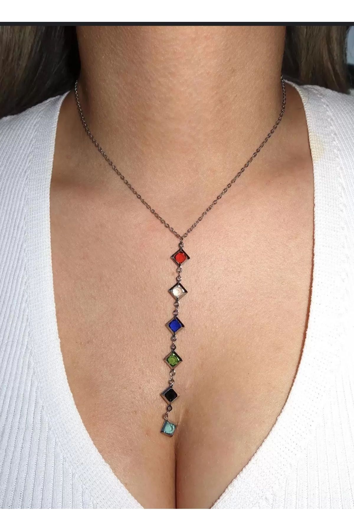 Jewerly Gümüş renk Y kolye