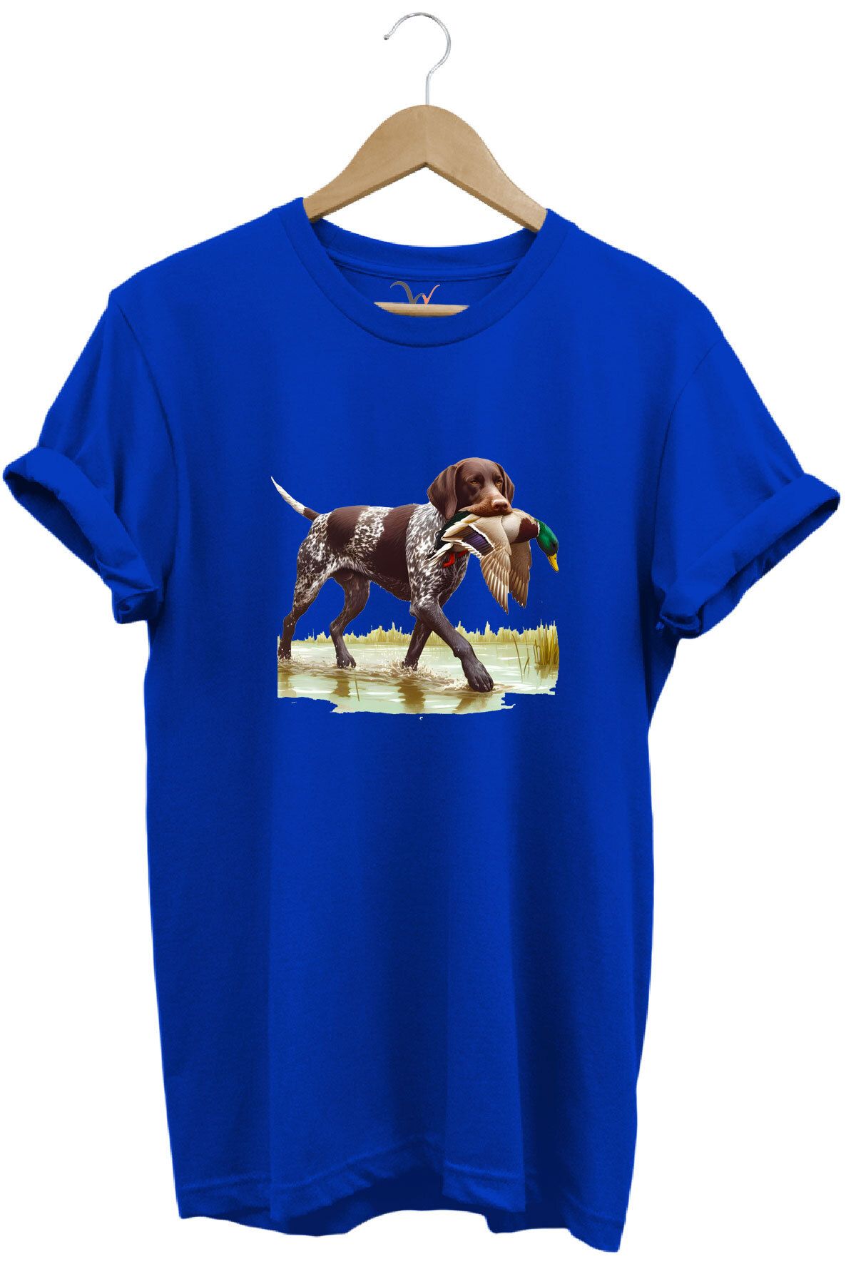 WİDİ Hunting Avcılık Ördek Avı Baskılı Sazlıkta Avlanan Köpek %100 Pamuk Regular Fit T-shirt