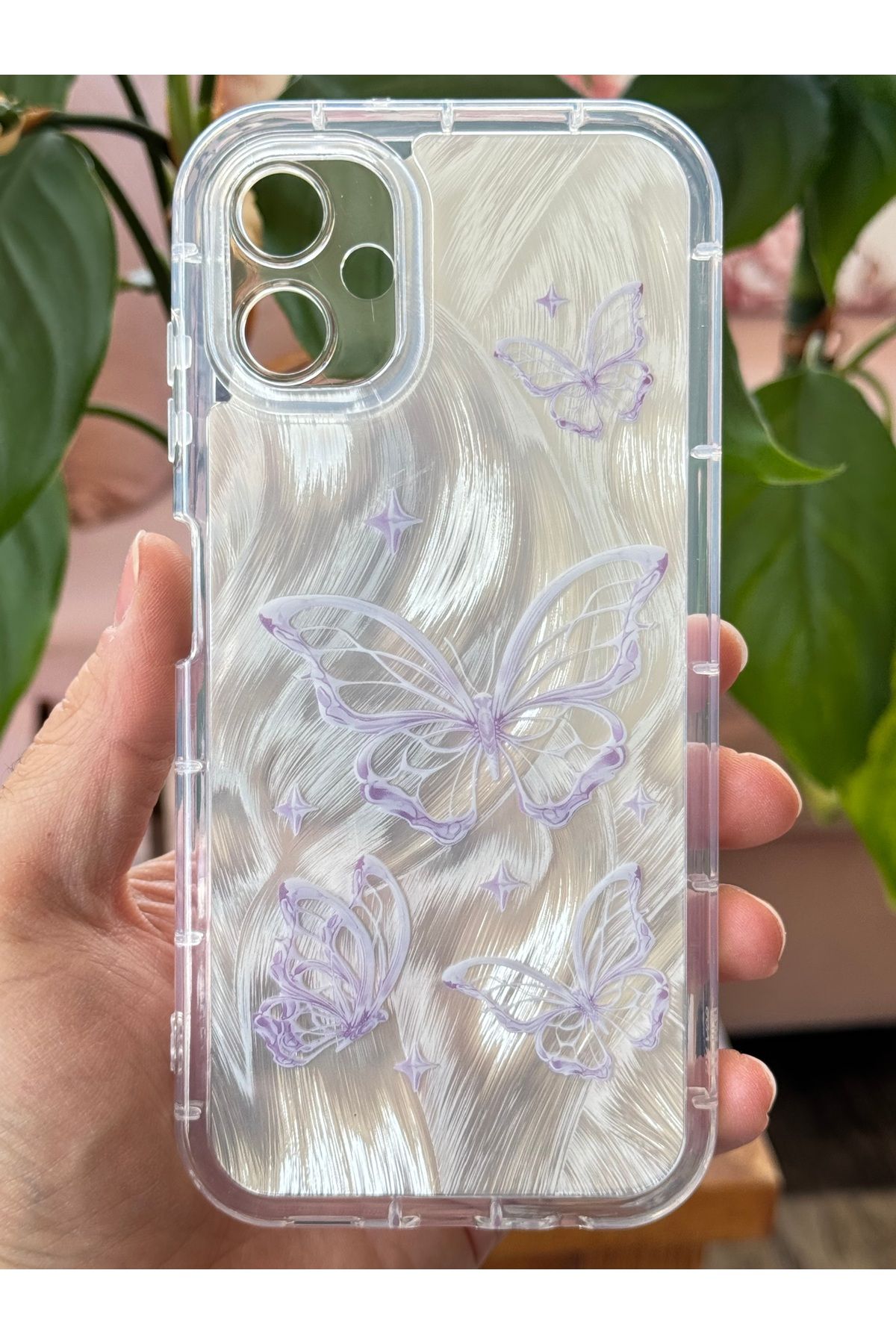 Fibaks-Galaxy A06 Case Plug-In Camera Protected Glossy Hologram Butterfly Pattern Shock Absorbing Silicone 2