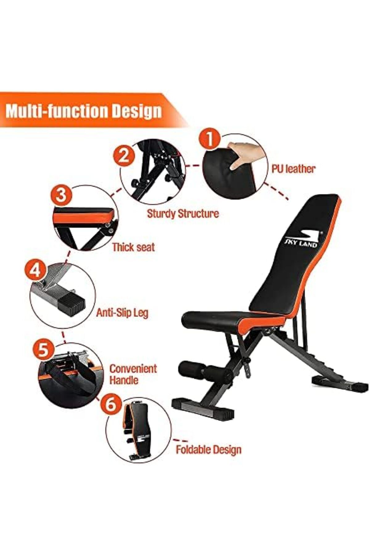 Skyland-SKY LAND Exercise Bench | Foldable & Multi-Function Adjustable Weight Bench for Home Gym | Ergonomic 8