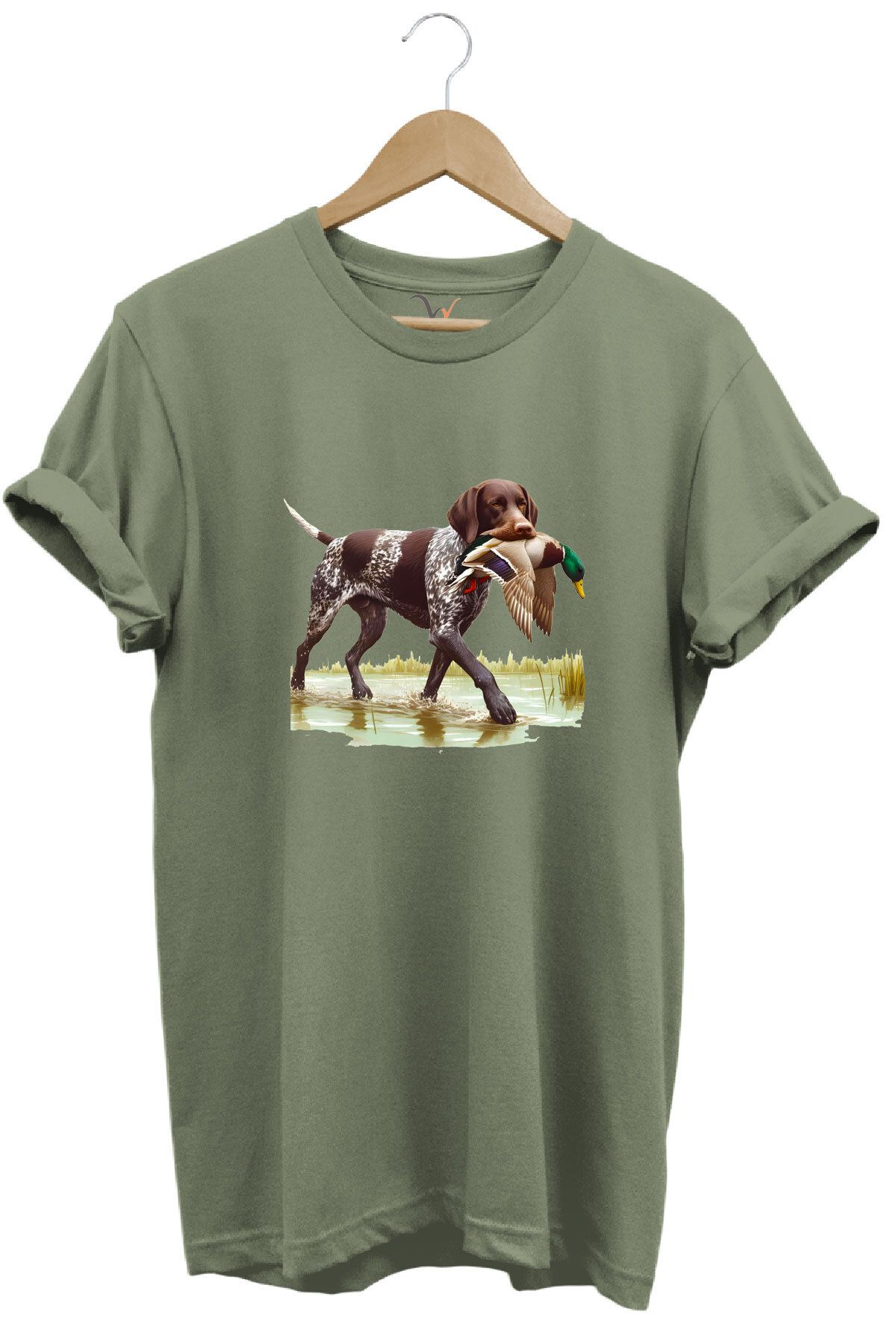 WİDİ Hunting Avcılık Ördek Avı Baskılı Sazlıkta Avlanan Köpek %100 Pamuk Regular Fit T-shirt