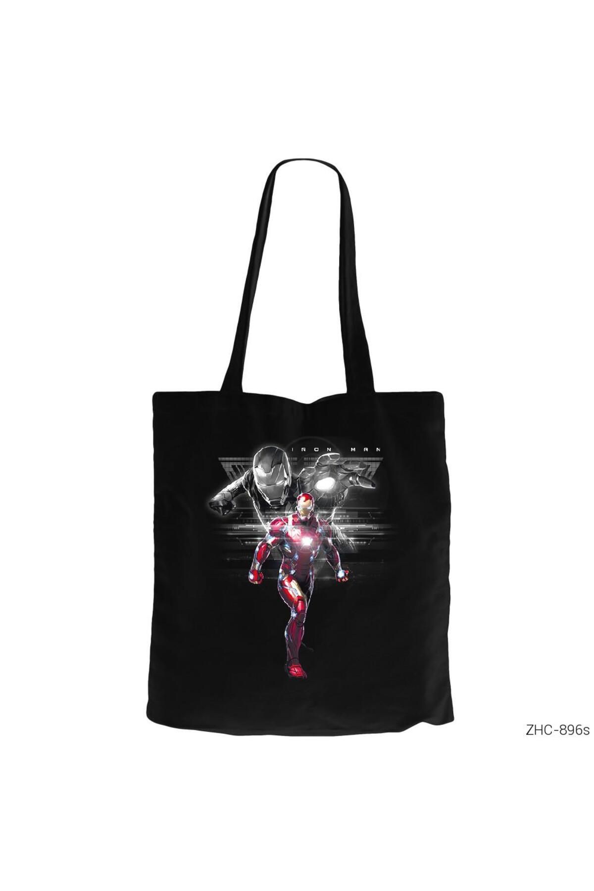 Z zepplin Iron Man Digital Siyah Fermuarlı Bez Çanta Gabardin