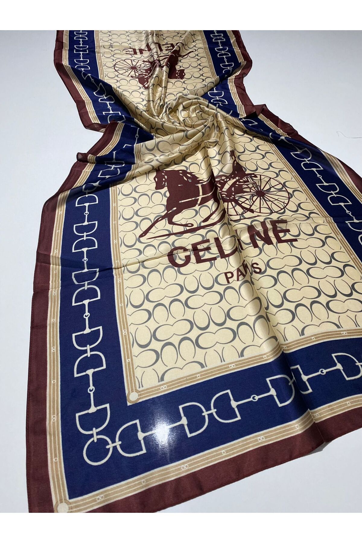 PİRAMİT CELİNE VUAL İPEK ŞAL BORDO LACİVERT