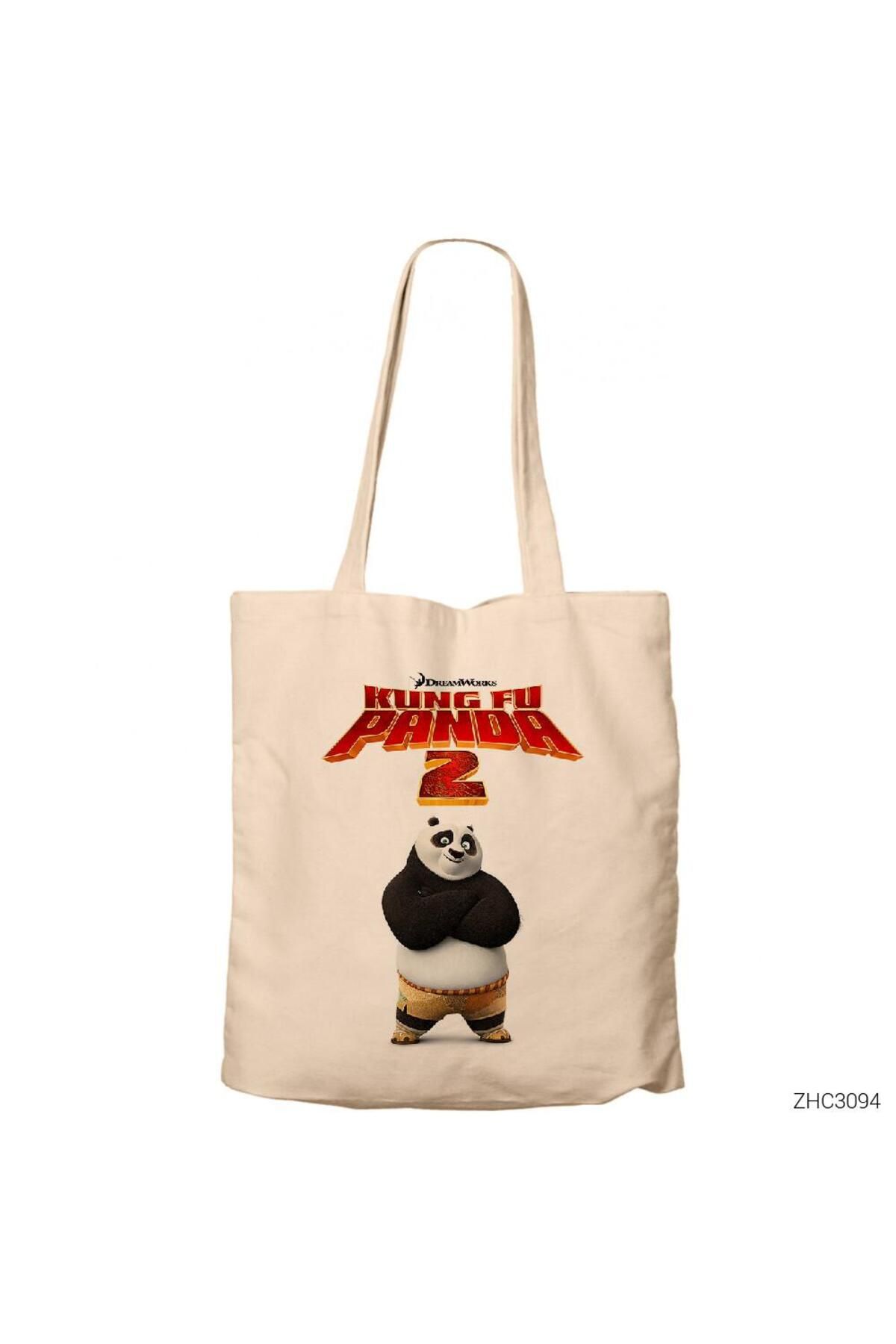 Z zepplin Kung Fu Panda Krem Fermuarlı Bez Çanta Gabardin