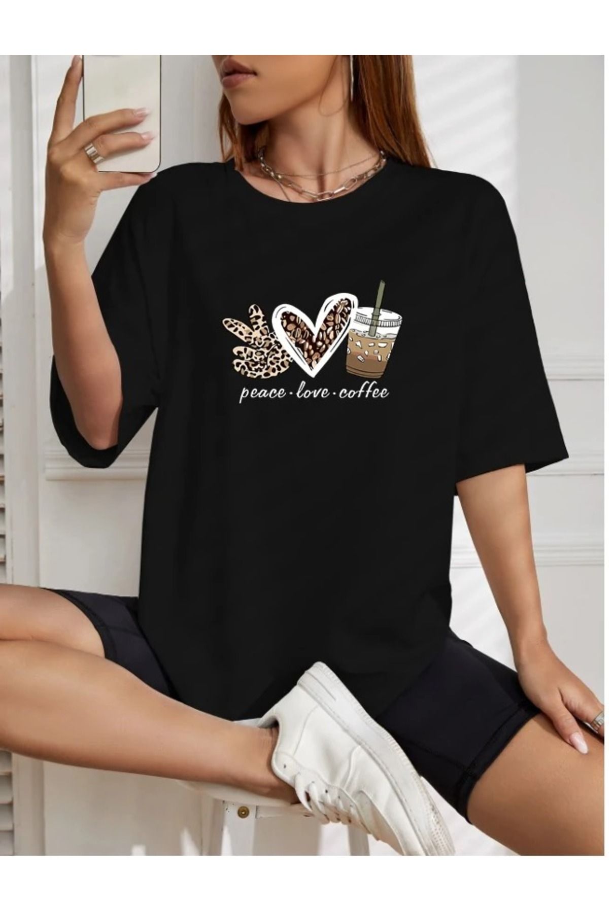 shidumanlar PLC Tasarımı Peace-Love-Coffe Oversize Tshirt