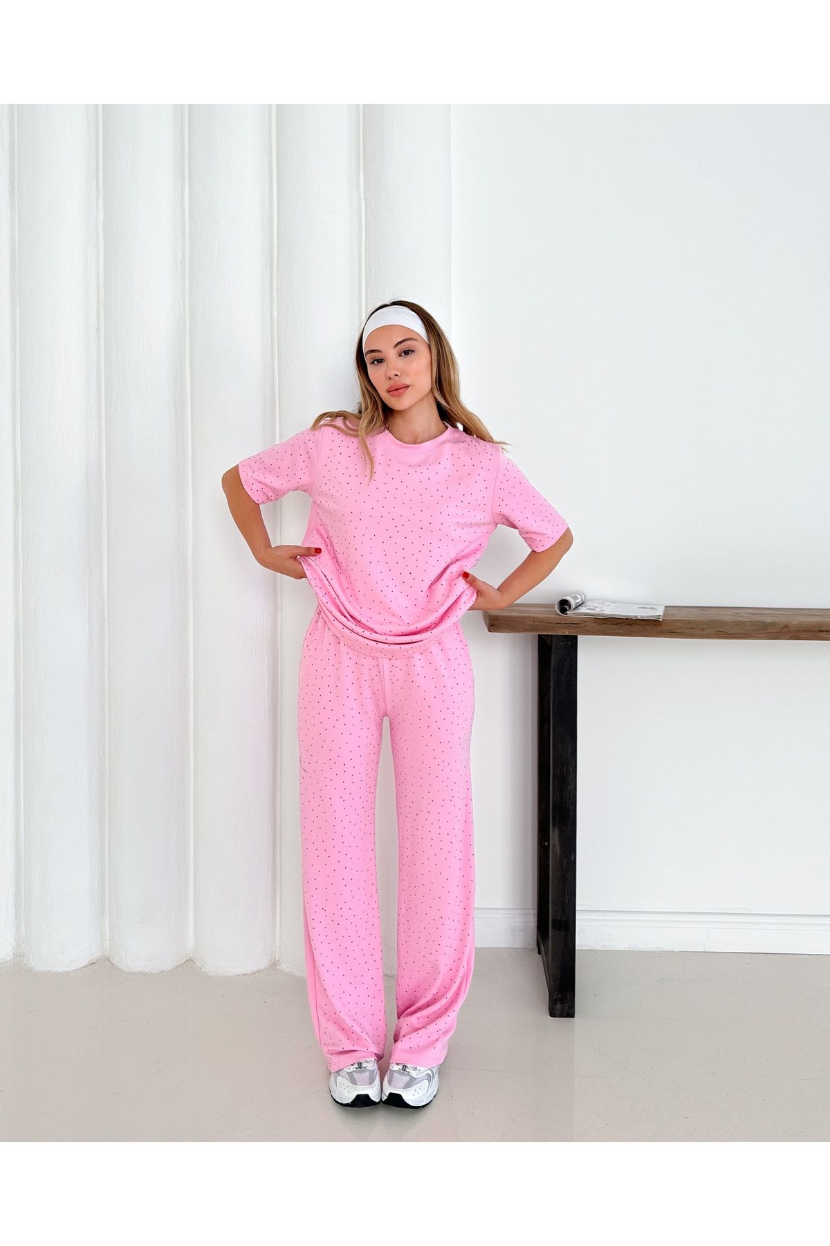 badibadii Kadın Kalın Elmas İncili Bluz Beli Lastikli Pantolon Modal Takım 3089 60283231