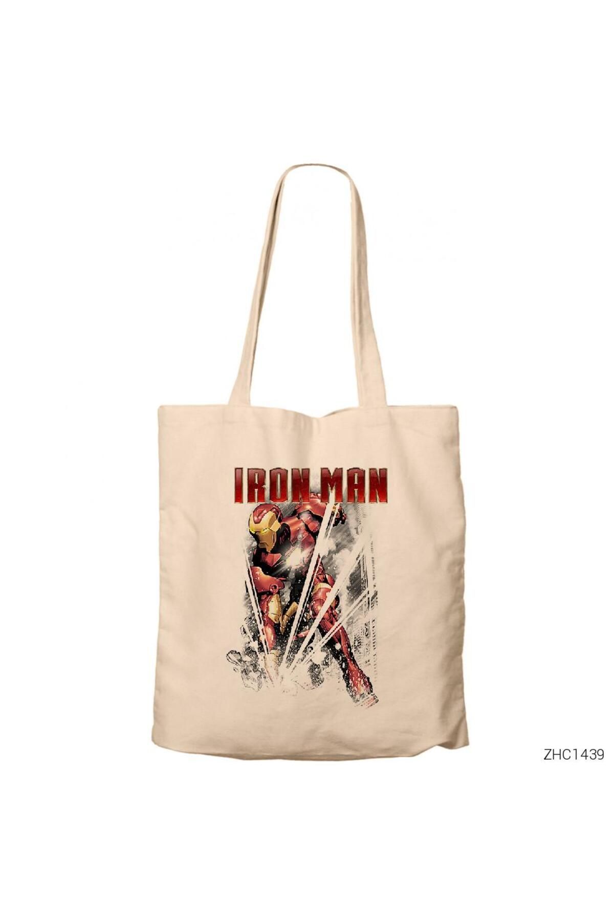 Z zepplin Avengers Infinity War Iron Man Crash Krem Fermuarlı Bez Çanta Gabardin