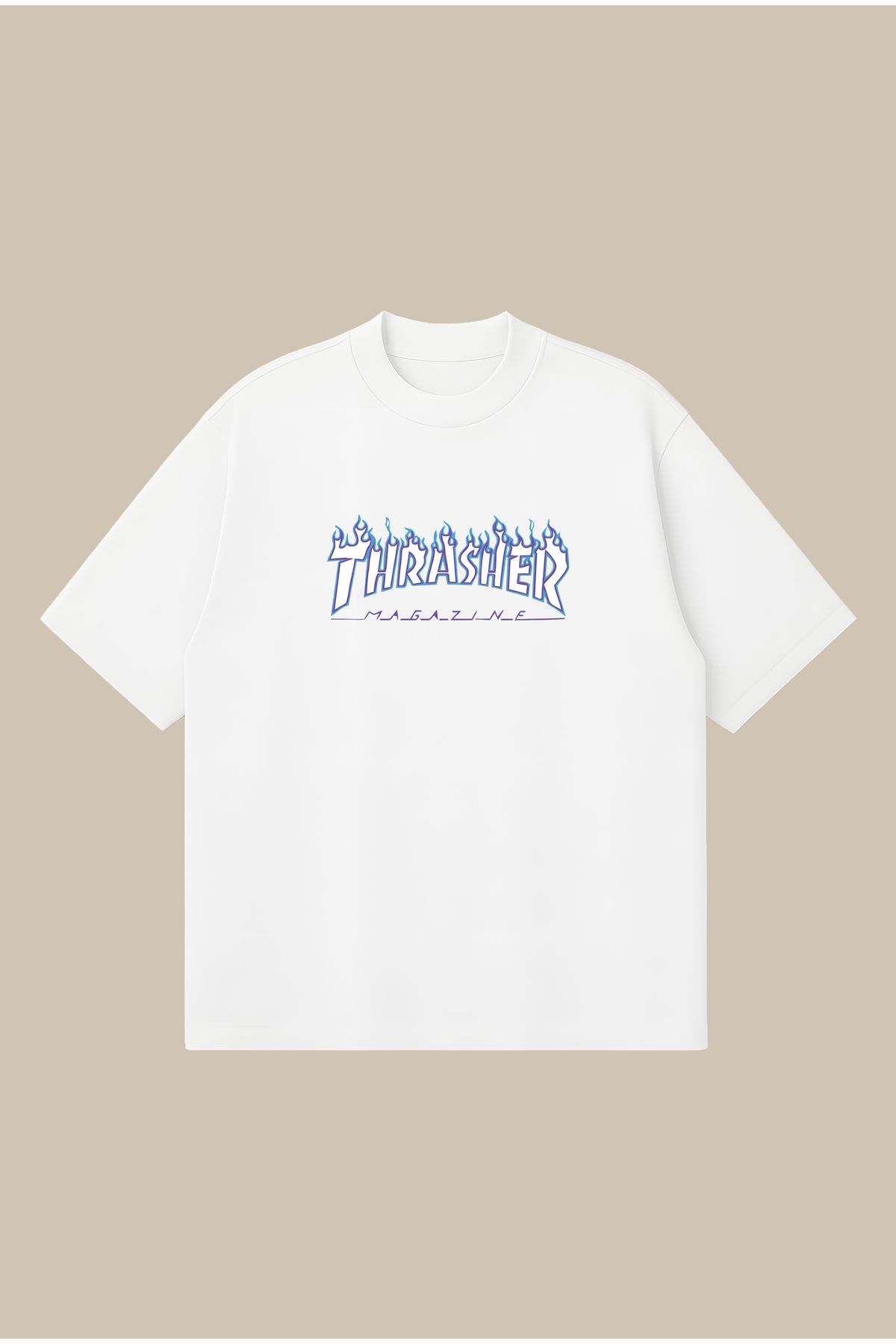 PURE POWER Trasher Mor Mavi Boxy Fit Oversize Unisex Tshirt – Baskılı Tişört | Streetwear