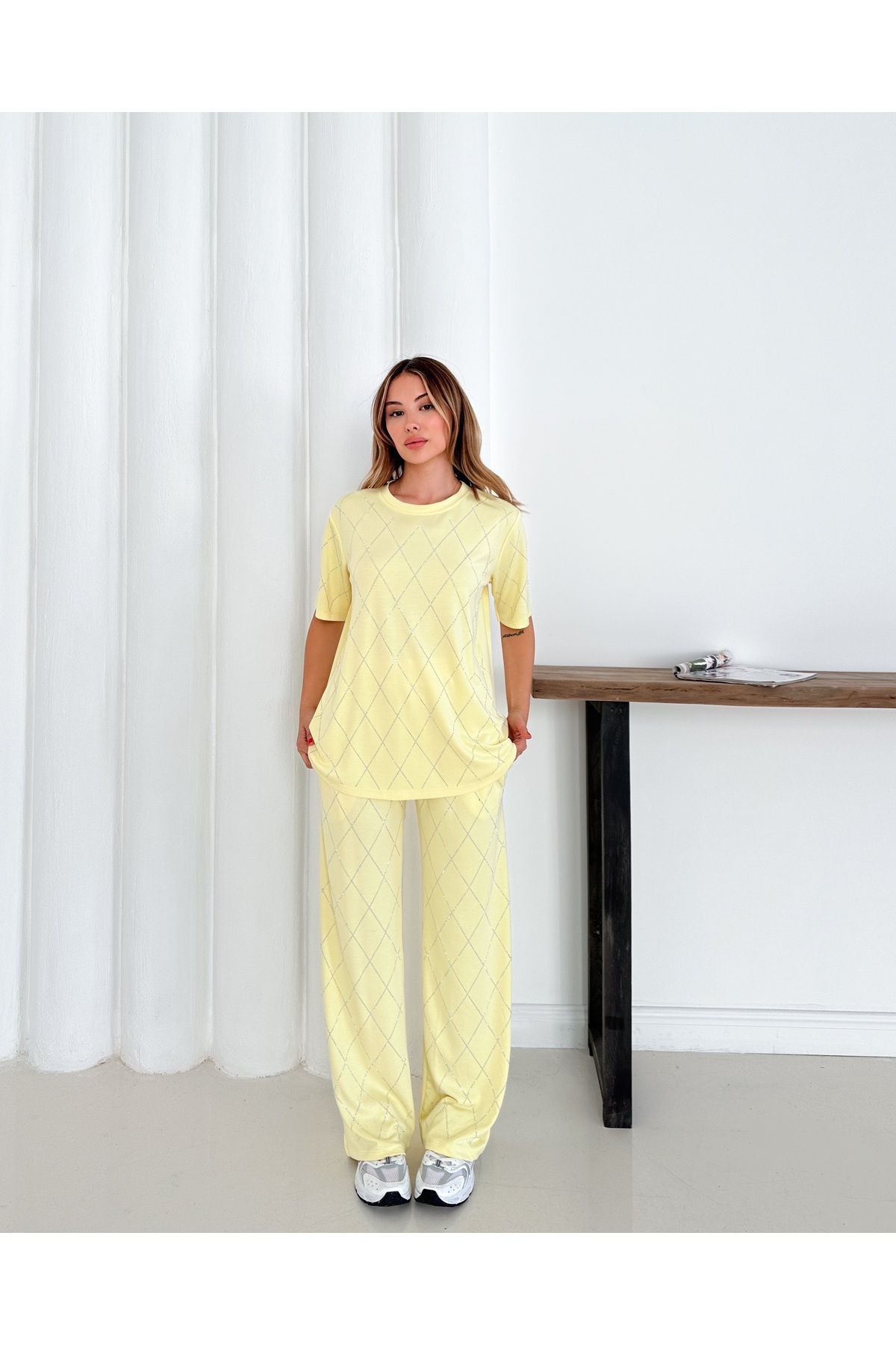 badibadii Kadın Salaş Elmas Bluz Beli Lastikli Pantolon Modal Takım 3089 60283231
