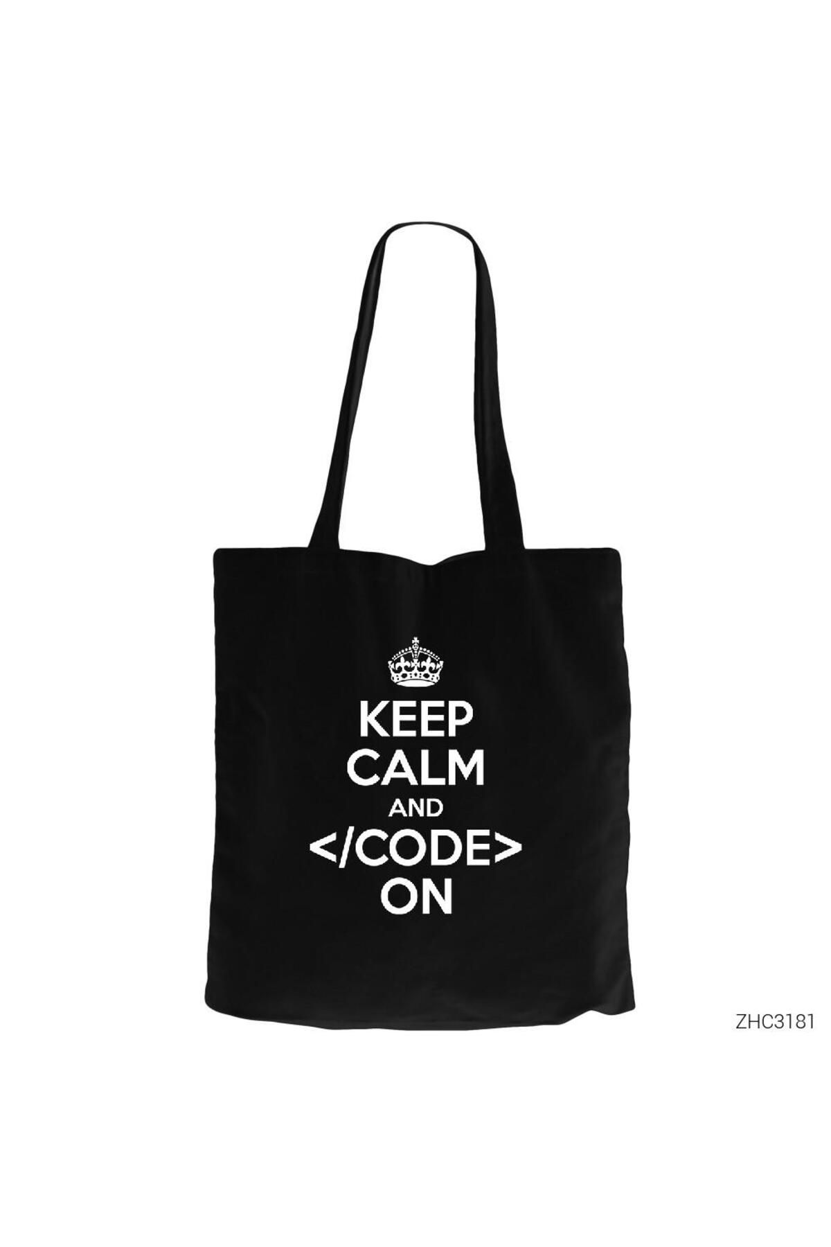 Z zepplin Keep Calm Code Siyah Fermuarlı Bez Çanta Gabardin
