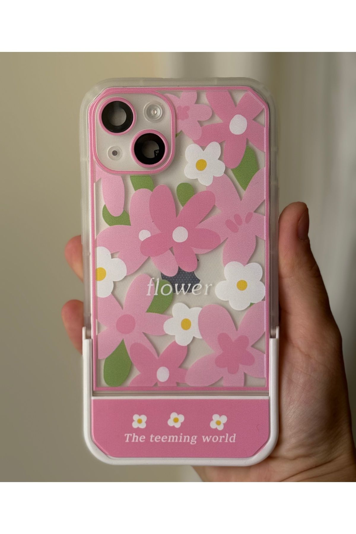 FİŞNEİLETİŞİM İPHONE 13 UYUMLU ÇİÇEK DESENLİ STANDLI KILIF