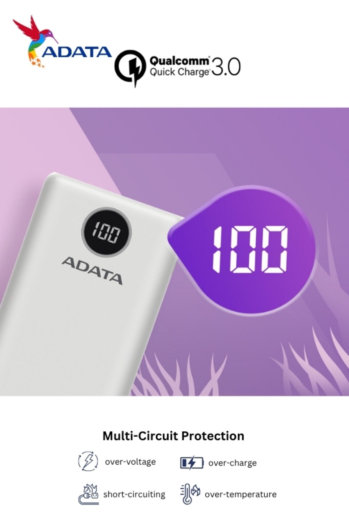 Adata-Power Bank P20000QCD | 20,000 mAh | Fast Charging Qualcomm QC 3.0 USB Type-C and Type-A | 18 watt 8