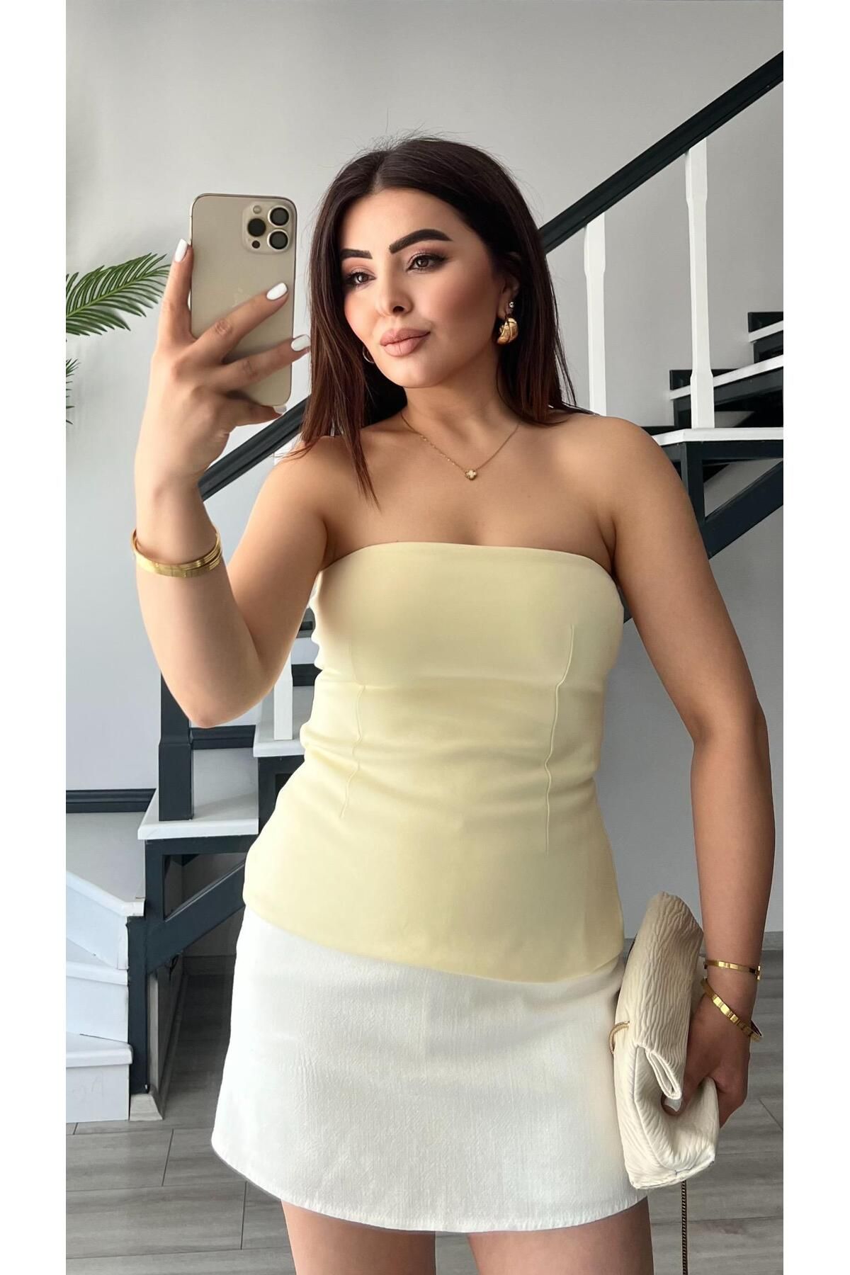 Oslove Butter Yellow Straplez Bluz