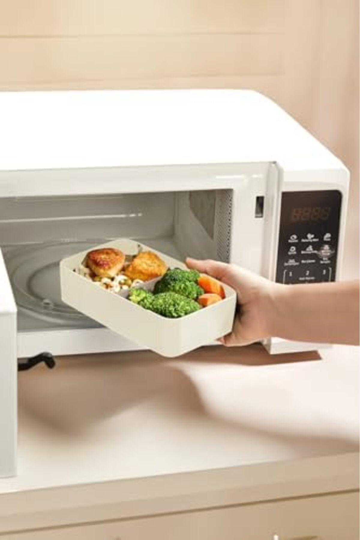 AC BOX-2-Layer Adjustable Rectangular Lunch Box - Food Storage Box with Fork and Spoon Serving Beige 3