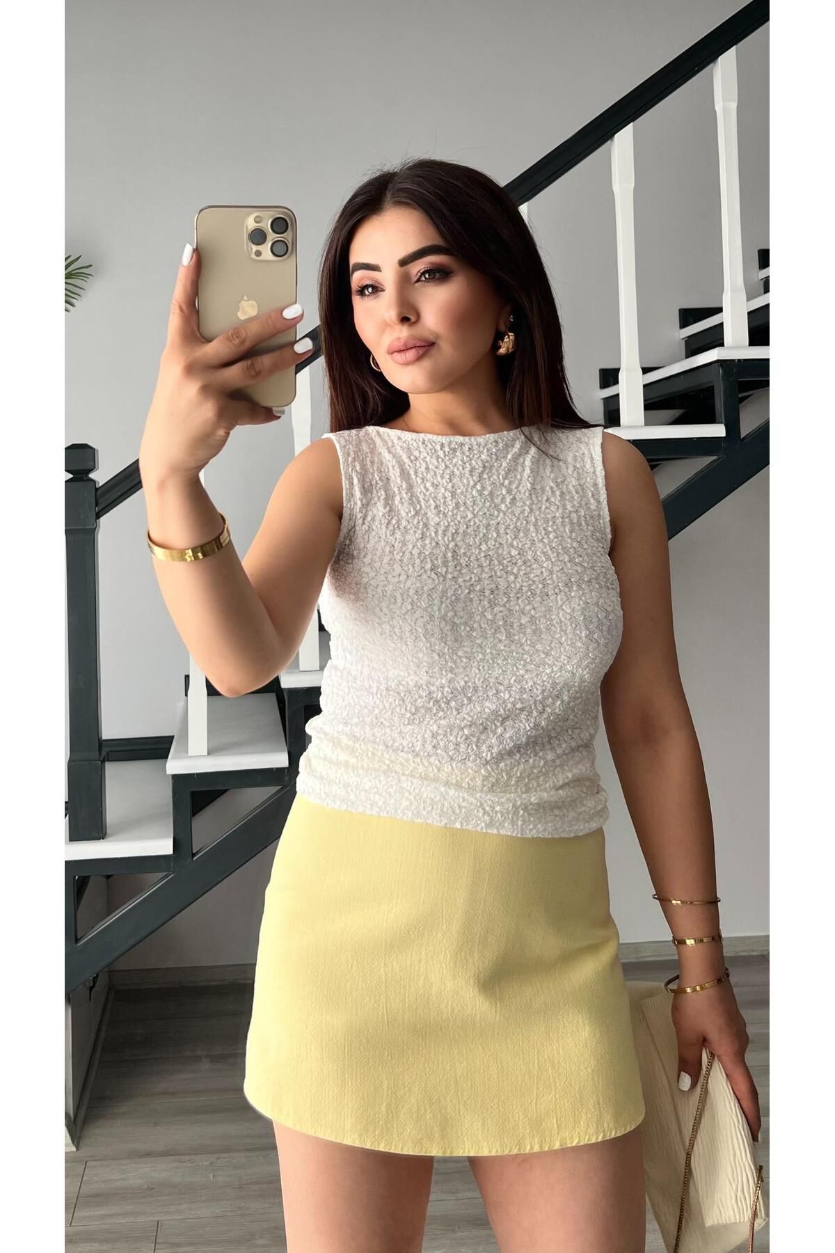 Oslove Ekru Kayık Yaka Dantel Bluz