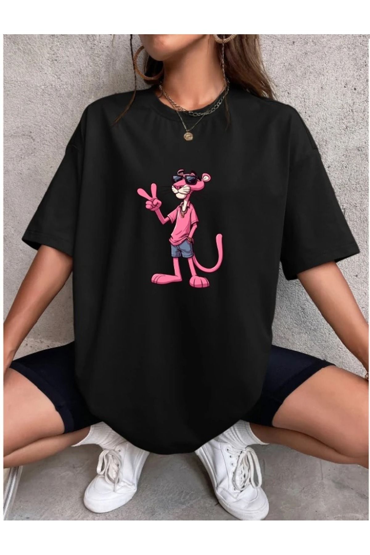 shidumanlar Pembe Panter Grafikli Tasarım Oversize Tshirt