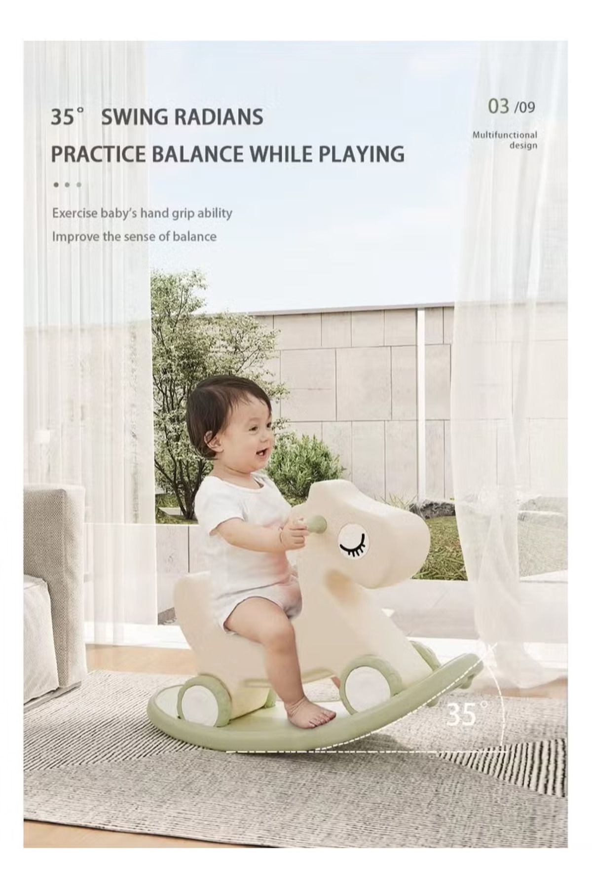 FULLJOY-Rocking Horse with Backrest for Toddlers with Detachable Balance Board and Footrest 3 in 1 8