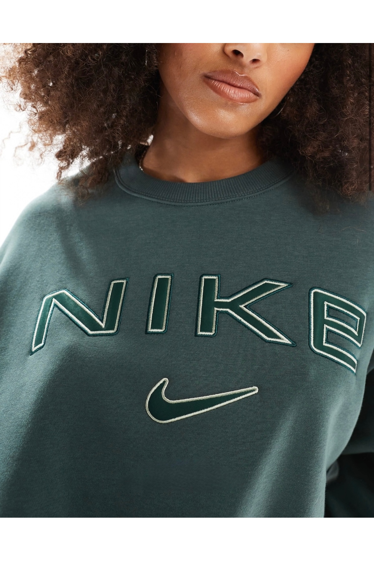 Nike Sportswear Phoenix Fleece Over-Oversized Crew-Neck Logo Yeşil Kadın Sweatshirt görsel 8