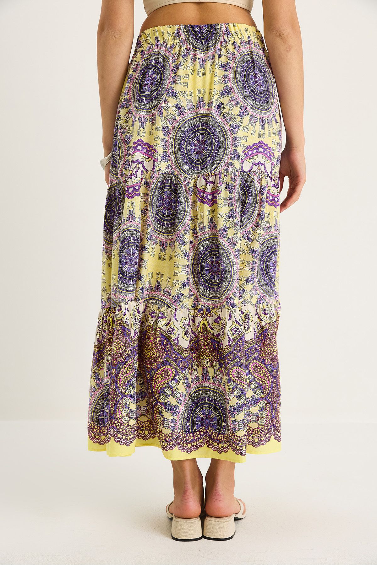 Bianco Lucci-Women's Patterned Elastic Waist Long Vsicon Skirt 8045 60283479 6