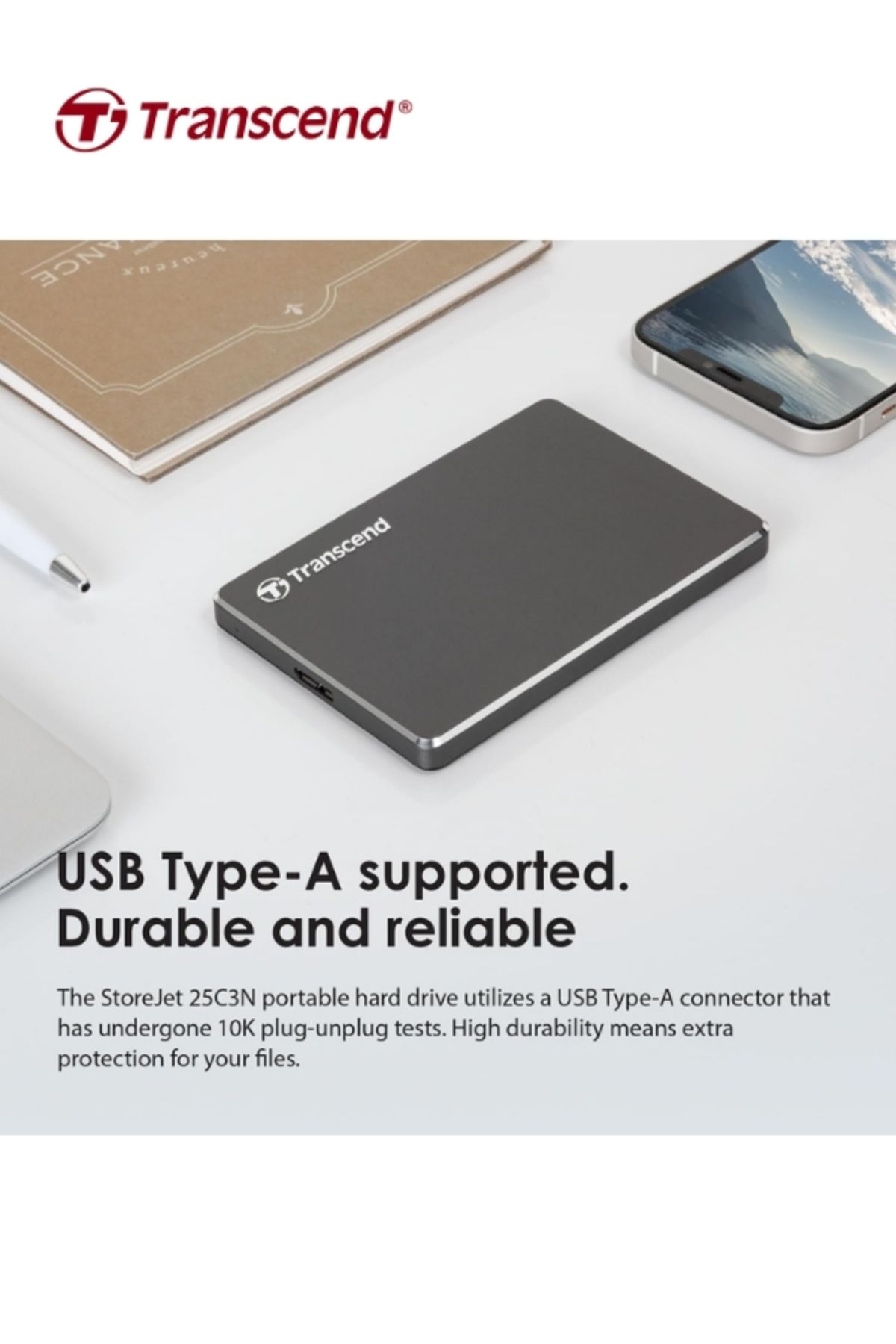 Transcend-Extra Slim StoreJet 25C3N 1TB External Portable Hard Drive | TS1TSJ25C3N | Aluminium 3