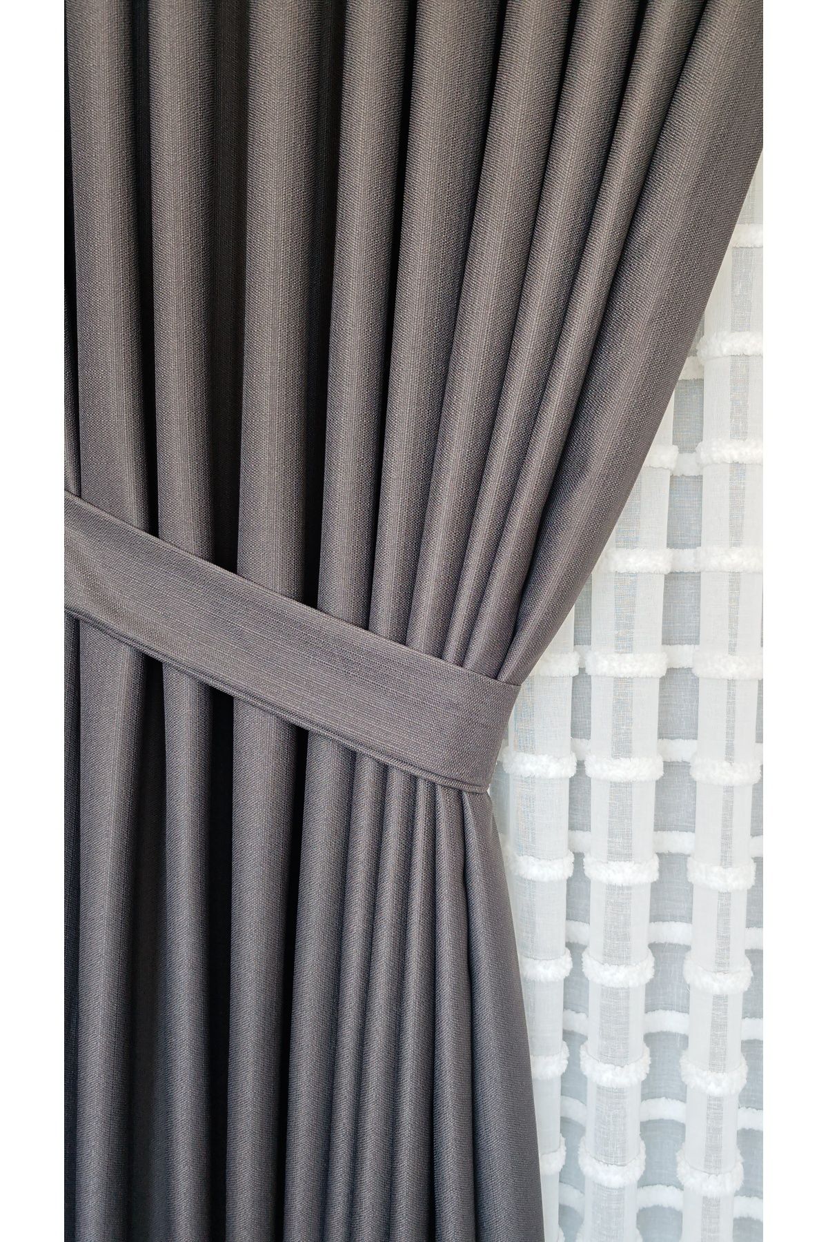 Yuka-Linen Textured Anthracite Panel Background Curtain Luxury Heavy Weight Tek Wing 1/3 Tight Pleated Solid Color 4