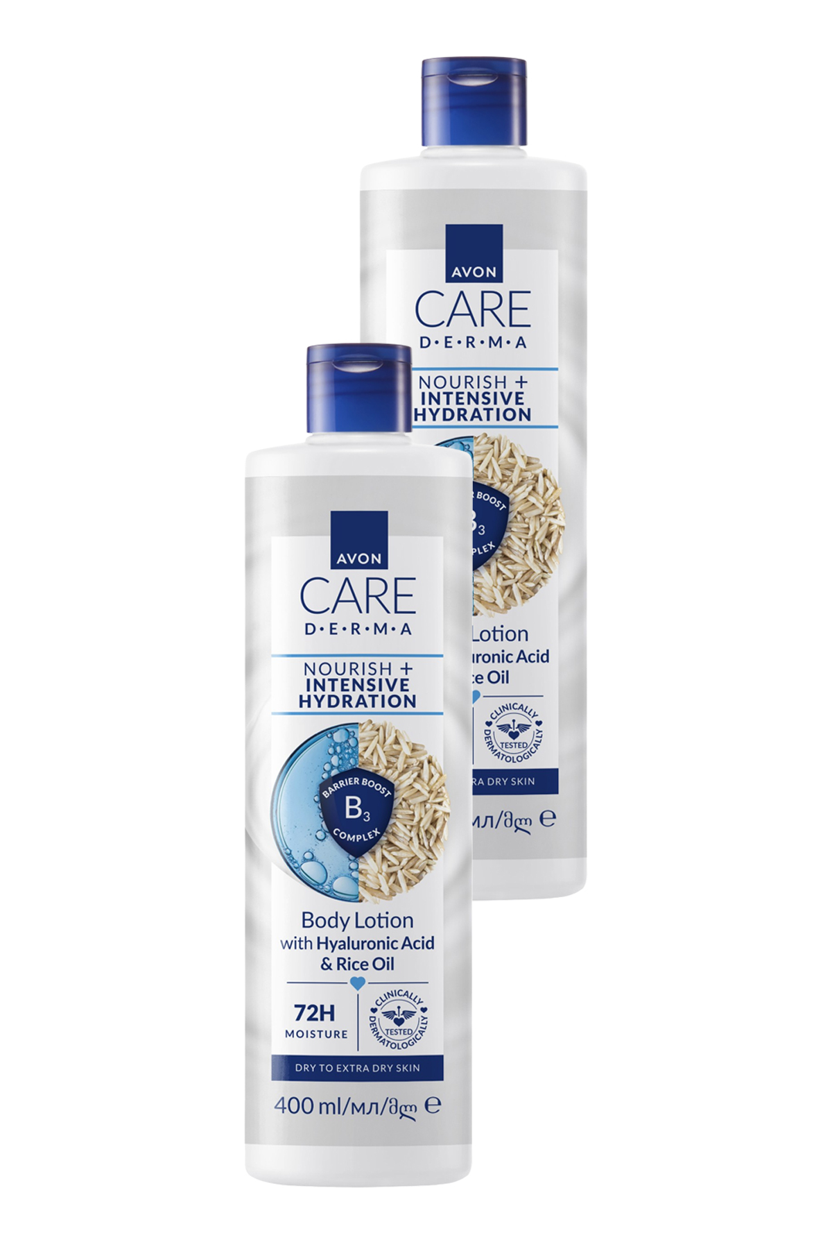 آون لوسیون بدن مغذی و آبرسان قوی درما کر، بسته دوتایی ۴۰۰ میلی‌لیتری