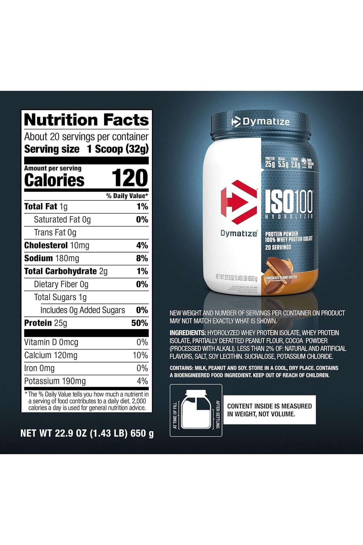 Dymatize-ISO 100, Hydrolyzed Whey Protein Isolate, Chocolate Peanut Butter, 1.43 lbs, 20 Servings 3