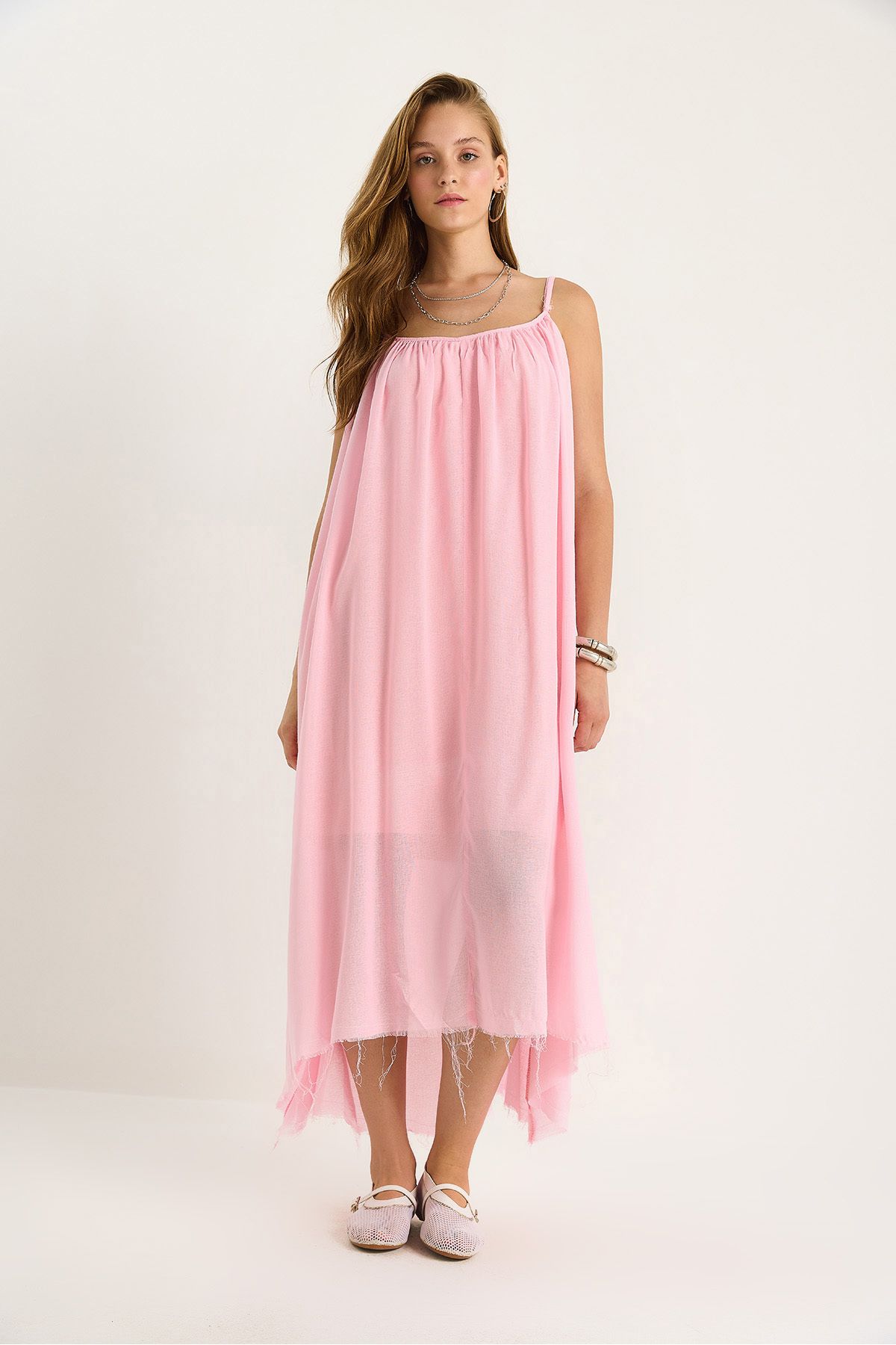 Bianco Lucci-Women's Thin Strap Casual Lined Cotton Summer Long Dress 5971 60281106 6