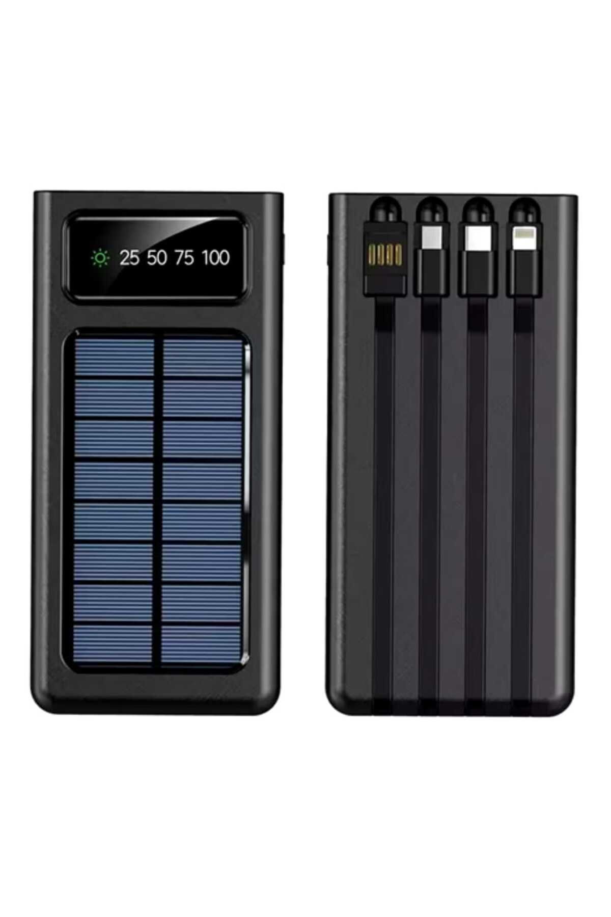 Generic-30000mAh Power Bank with 4 Built-in Cables, Digital Display, and Solar Charging Panel - Black 2