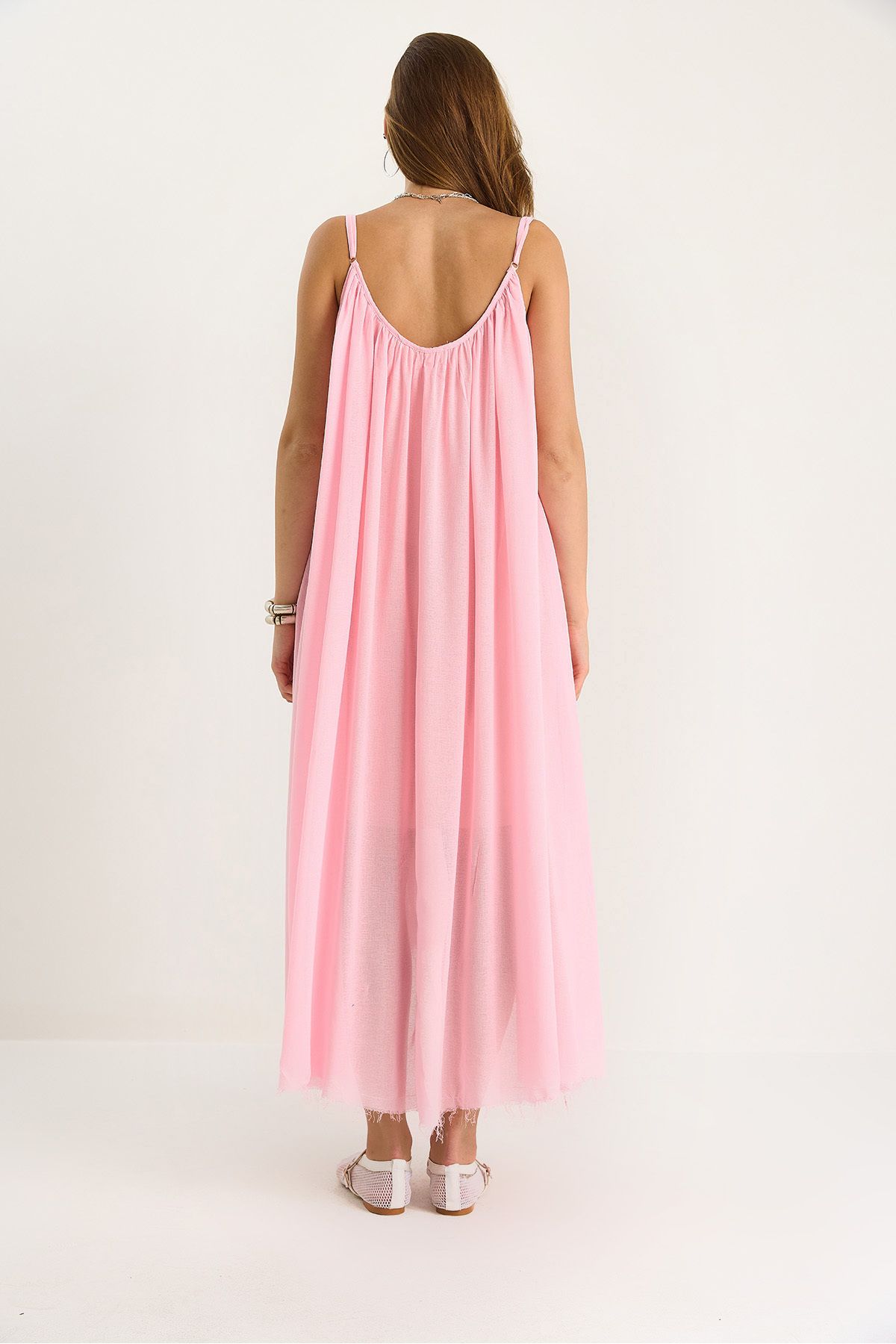 Bianco Lucci-Women's Thin Strap Casual Lined Cotton Summer Long Dress 5971 60281106 8
