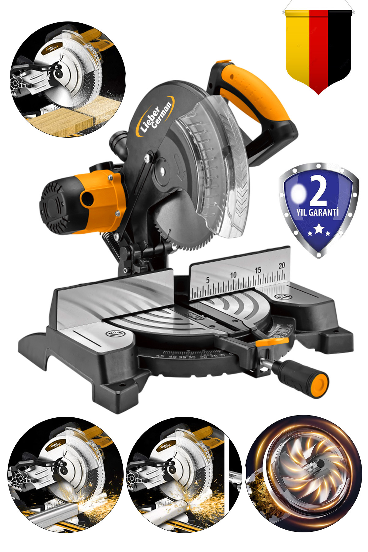 Lieber German Maxstar 1100 Watt Bakır Sargılı 255 mm 90° Açılı Gönye Ahşap Metal Kesme Makinesi