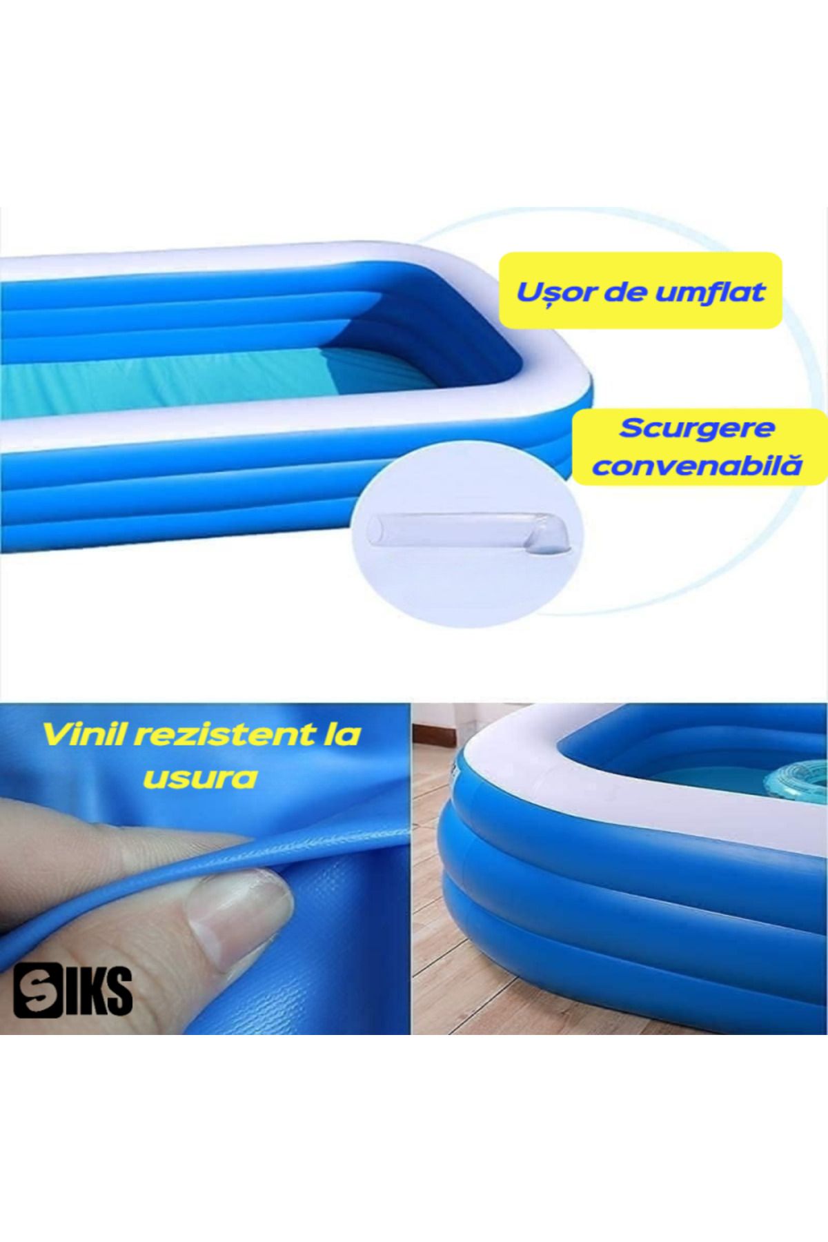 SIKS-Inflatable Pool, With Inflatable Soft Floor Base, Simple Model, Dimensions 210 X 135 X 54 Cm 2