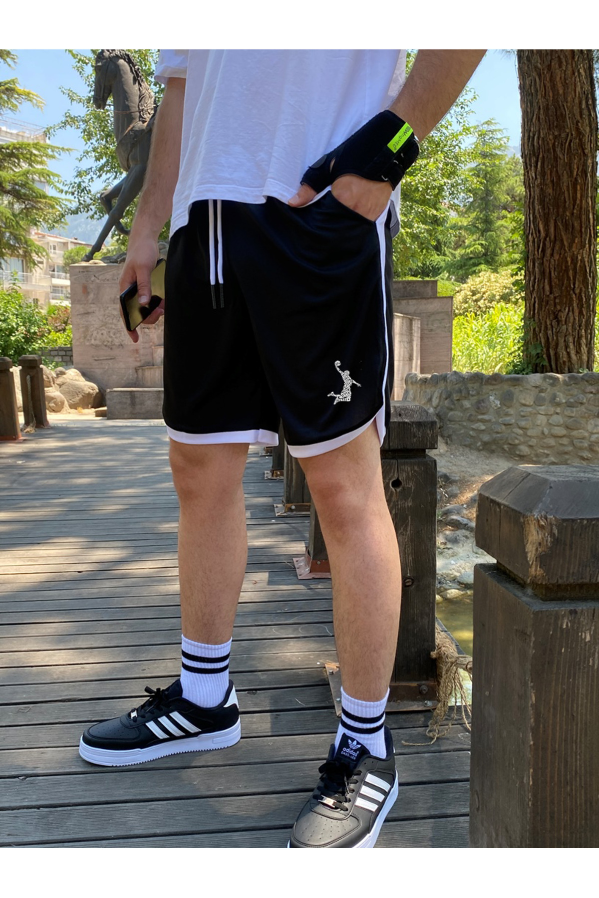 DEEPSENCE  Erkek Siyah Günlük Şort Yazlık Hızlı Kuruyan Petekli Cappa Kumaş - Görsel 5