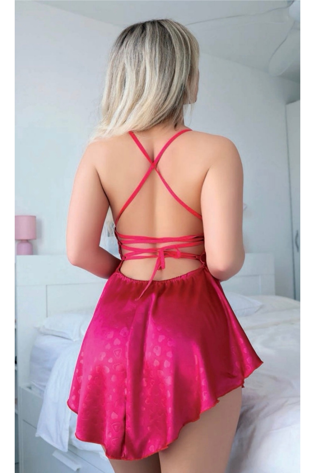 NightLove Nightlight 3640 Kadın Sırt Detaylı Asimetrik Saten Gecelik