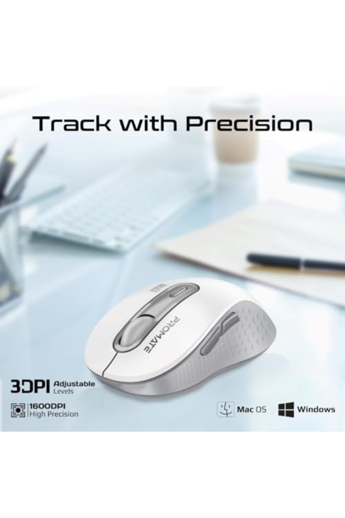 Promate-Wireless Mouse, Ergonomic Ambidextrous Wireless Mice with Dual Mode Connectivity, Bluetooth 2