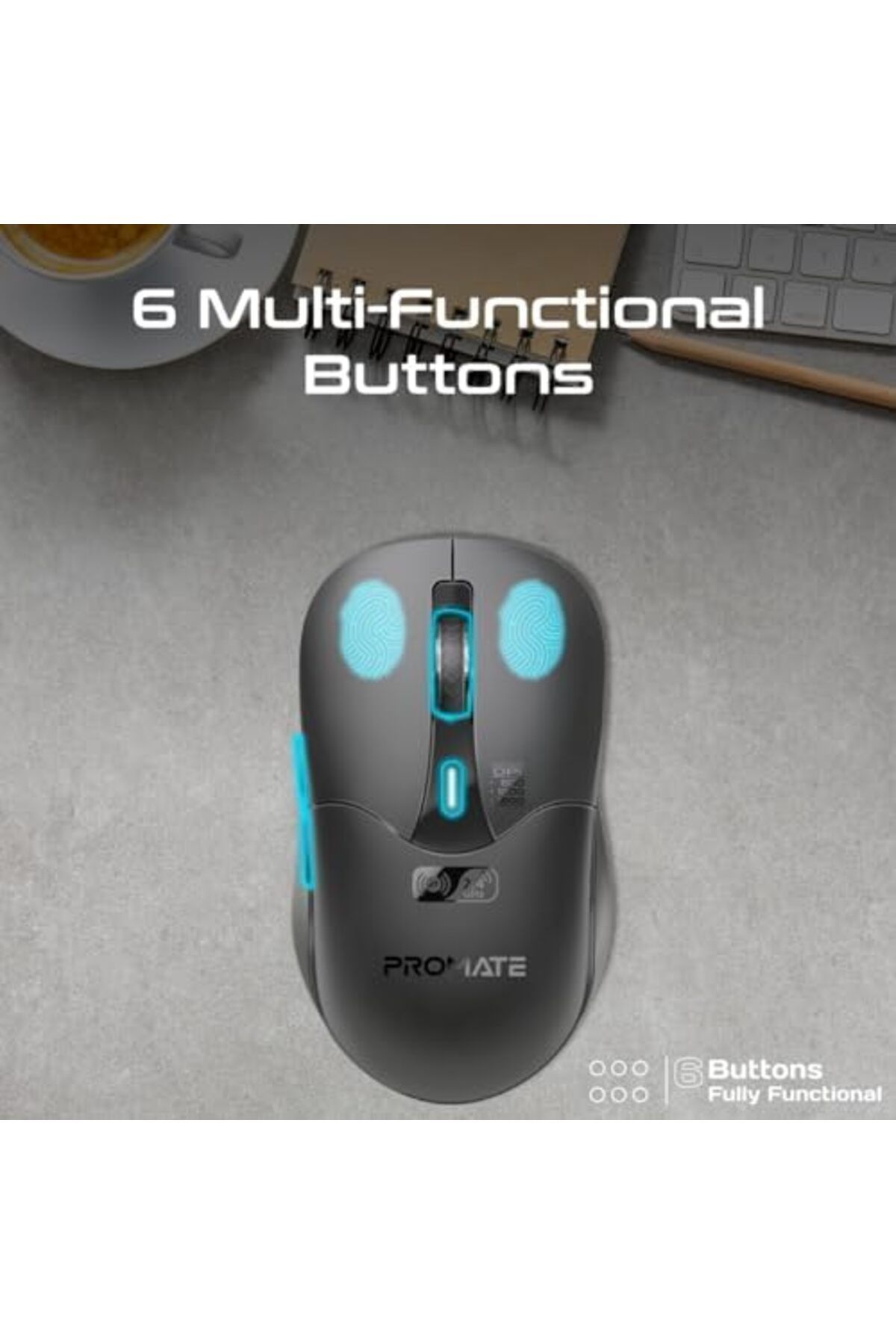 Promate-Cordless Mouse, Premium Bluetooth Nano Receiver Wireless Mouse with Dual Mode Connectivity, 5