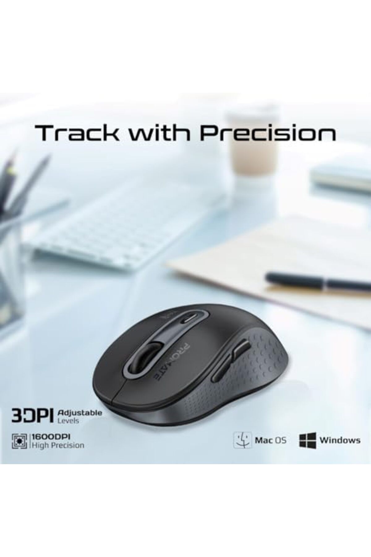 Promate-Wireless Mouse, Ergonomic Ambidextrous Wireless Mice with Dual Mode Connectivity, Bluetooth 2